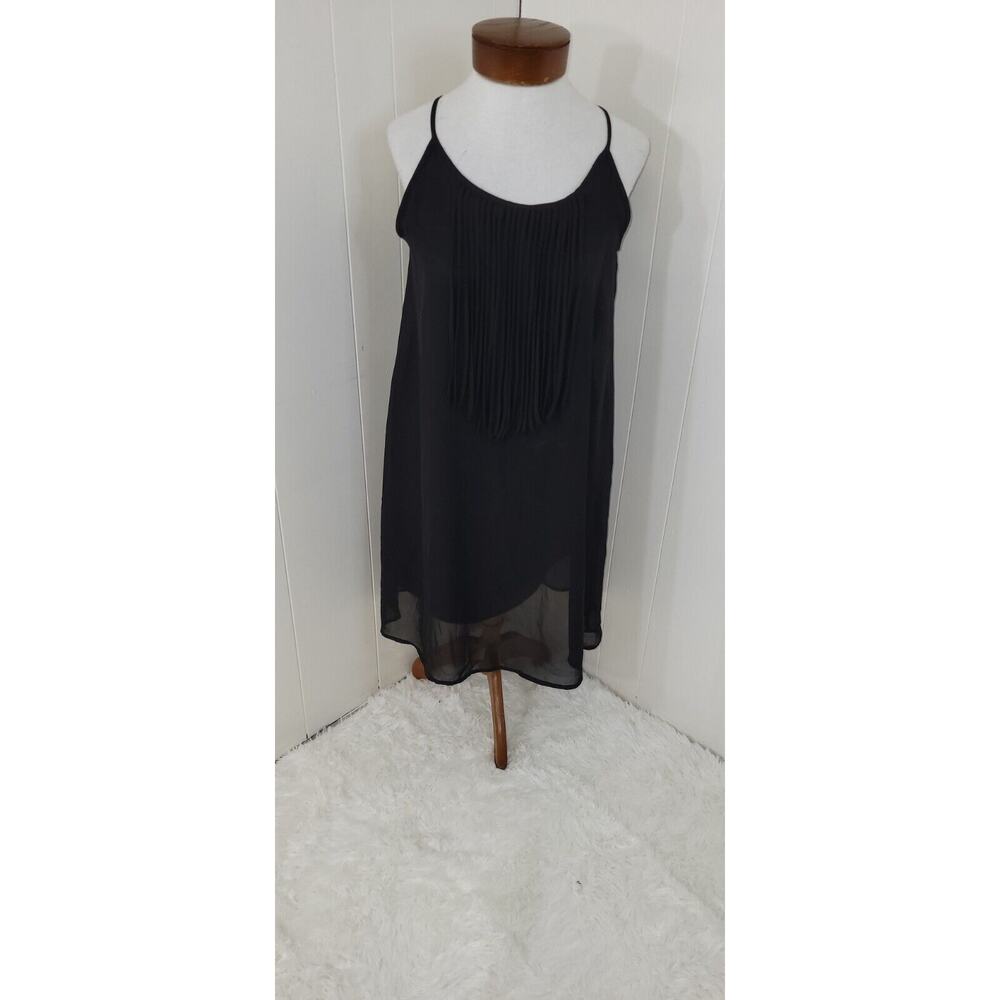 Rock 47 By Wrangler Womens Small Black Fringe Front Sweetheart Lined Flowy Dress